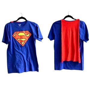 Superman Logo Blue T-Shirt with Red Cape XL 100% Cotton Boys Clothing